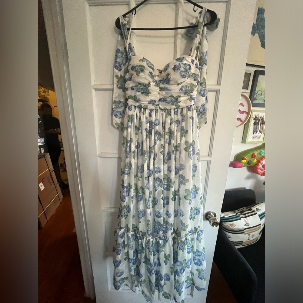 Petal and Pup Floret Midi Dress Blue white dress blue florals
